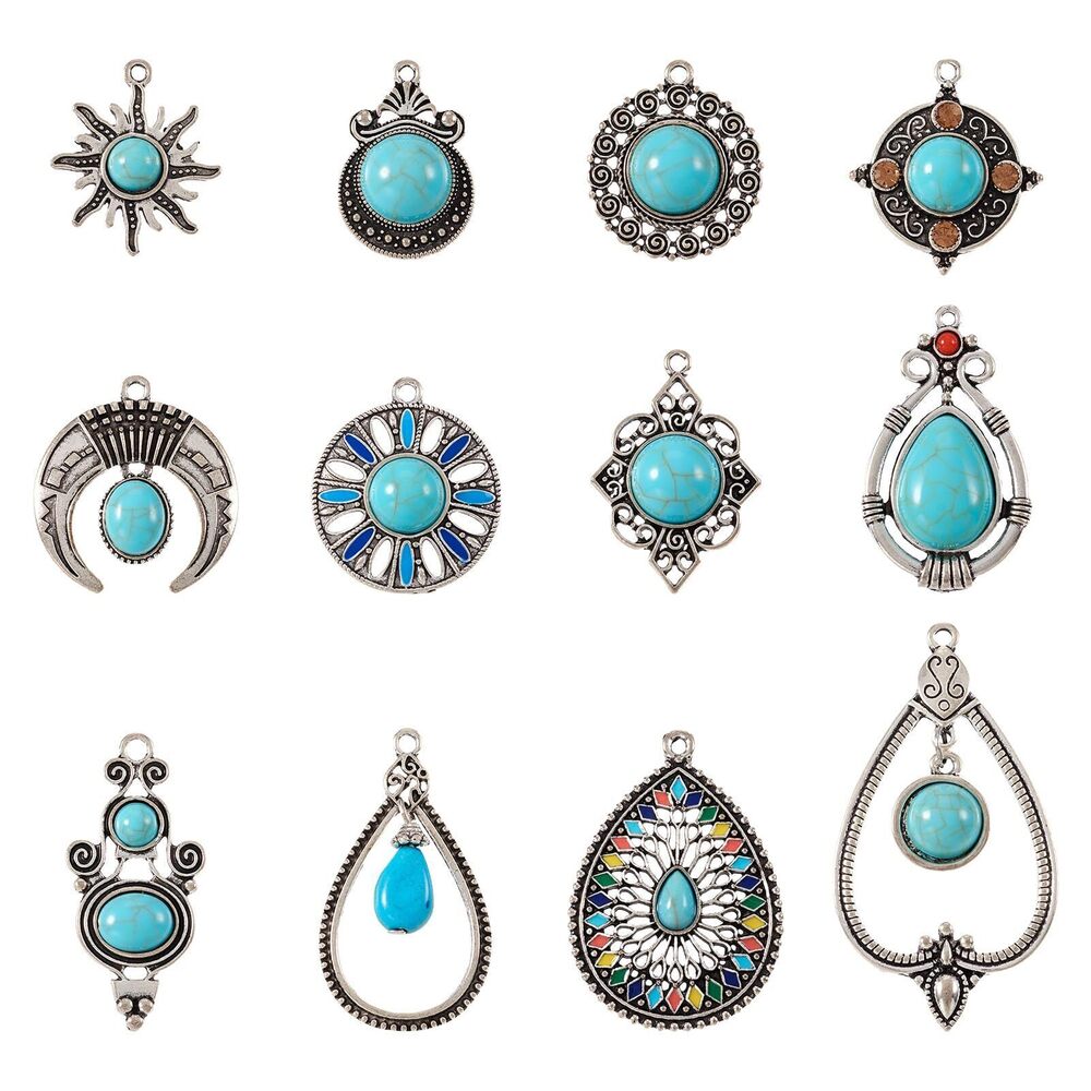 7246 Pandahall 24Pcs Synthetic Turquoise Charms - Vintage Western Jewelry